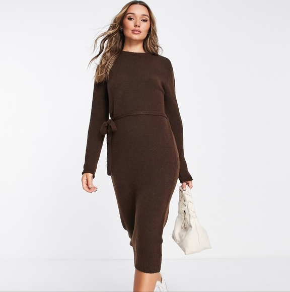 NOISY MAY Ribbed Longsleeve Mock Neck Stretch Midi Dress Tie Front.Blue. S NWT - Picture 15 of 16